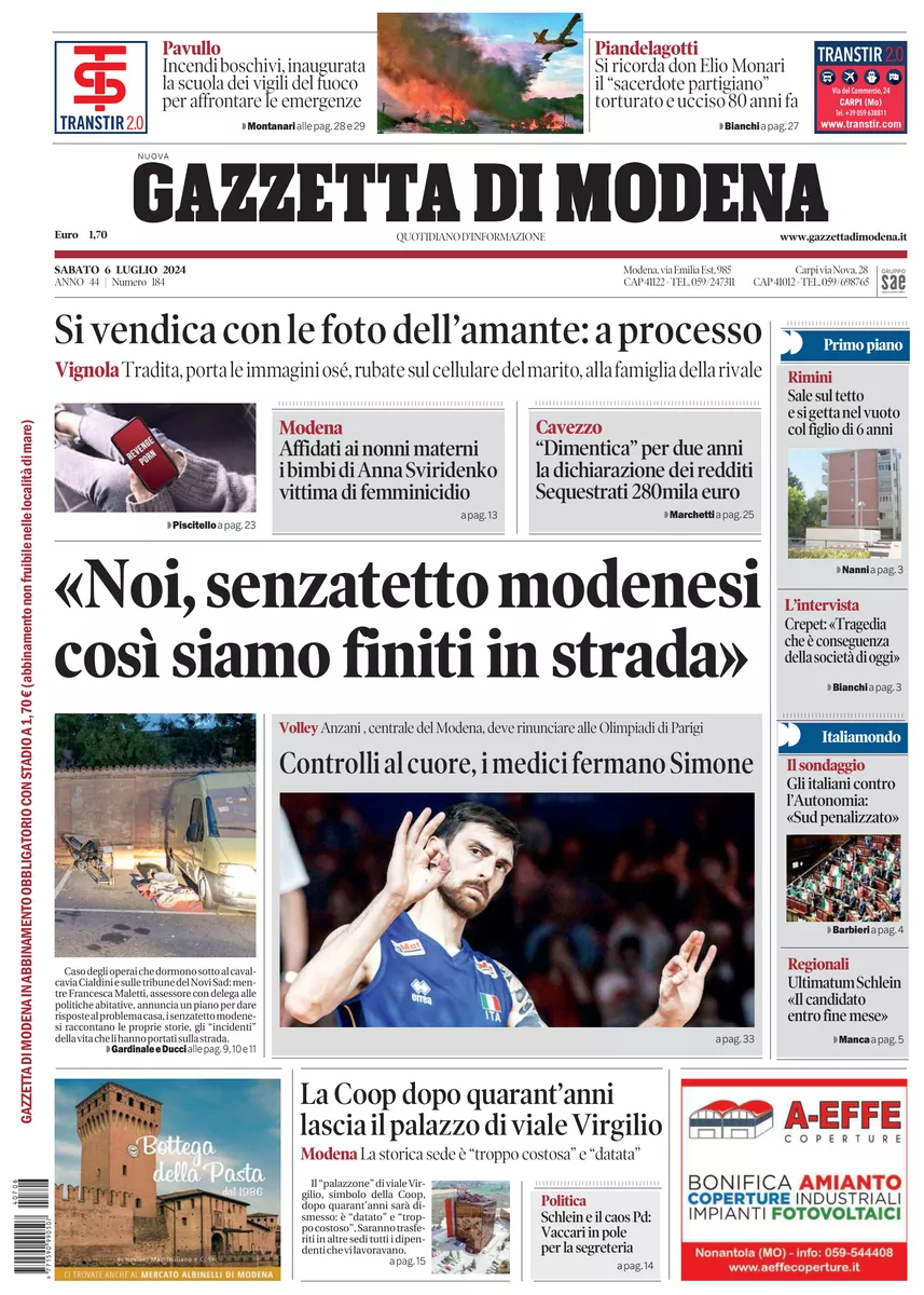 Prima-pagina-gazzetta di modena-oggi-edizione-del-2024-07-06